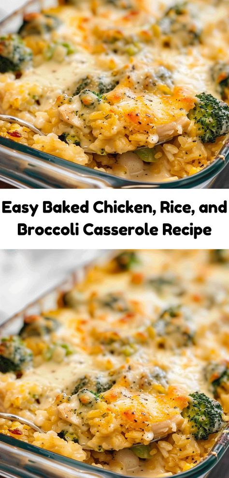 Perfect weeknight dinner: Chicken, Rice & Broccoli Casserole. Rice Broccoli Casserole, Baked Chicken Rice, Broccoli Casserole Recipe, Chicken Casserole Recipes Healthy, Rice And Broccoli, Broccoli Recipes Casserole, Chicken Rice Recipes, Easy Chicken And Rice, Rice Casserole Recipes