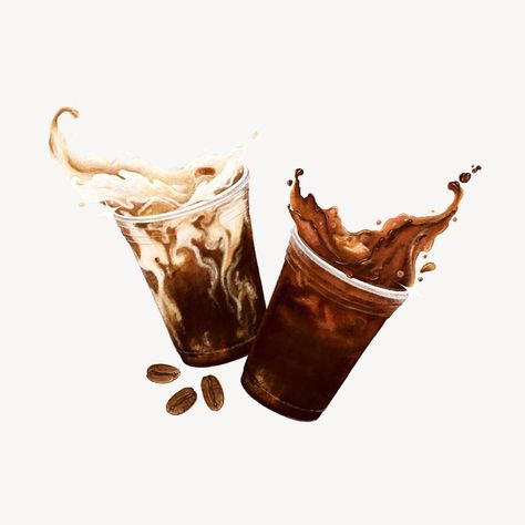 Iced coffee splash, morning beverage illustration | premium image by rawpixel.com Ice Coffee Photography, Iced Coffee Photography, Illustration Coffee Shop, Photography Coffee Shop, Coffee Splash, Beverage Illustration, Coffee Content, Menu Coffee, Ice Coffee Cup