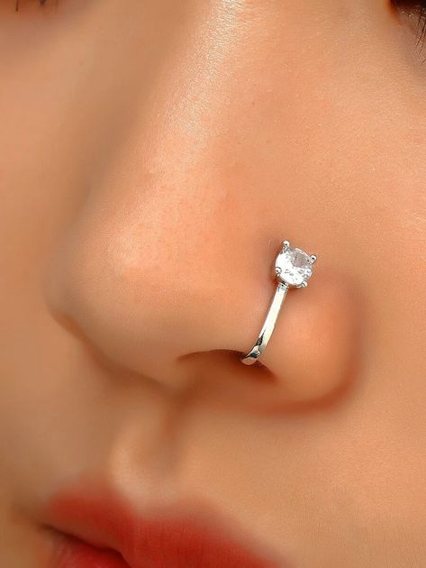 Zircon Inlaid Nose Cuff | SHEIN EUR Piercing Facial, Cute Nose Rings, Nose Cuff, Diamond Nose Ring, Embellished Fashion, Costume Rings, Piercing Ideas, Rhinestone Ring, Luxury Rings