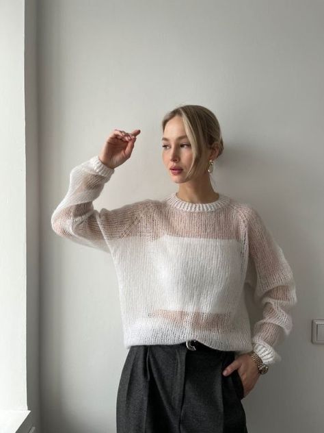 Yarn Clothes, Crochet Sweater Design, Knit Summer Dress, Knit Dress Pattern, Best Winter Outfits, Sheer Sweater, Knitwear Fashion, Mohair Sweater, Midi Skirts