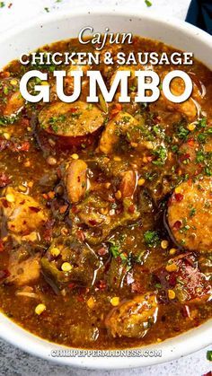 Cajun Ninja Gumbo, Cajun Food Recipes, Crockpot Gumbo, Chicken Gumbo Recipe, Cajun Gumbo Recipe, Chicken And Sausage Gumbo Recipe, Cajun Meals, Cajun Chicken And Sausage, Sausage Gumbo Recipe