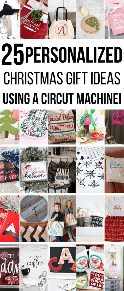 25 wonderful personalized Christmas gift ideas you can make using a Cricut Maker or Cricut Explore Air 2.  These are great ways to give a gift to those you love that means something and its something you have put your heart into. Family Cricut Gifts, Personalized Christmas Gifts Cricut, Circuit Gift Ideas, Christmas Gifts With Cricut, Cricut Explore Air 2 Projects, Gift Ideas Cricut, Gifts With Cricut, Personalized Christmas Gift Ideas, Book Lovers Gift Basket