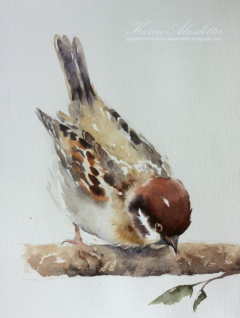 Bird Painting Watercolor, Birds Watercolor Paintings, Watercolor Birds Easy, Watercolor Birds Paintings, Watercolor Sparrow, Aquarelle Ideas, Acuarela Ideas, Sparrow Watercolor, Sparrow Painting