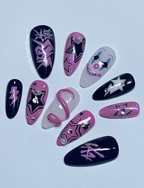 Kpop Nail Ideas Straykids, Rock Star Nails Designs, Case 143 Nails, K Pop Nails Design, Kpop Inspired Nails Skz, K Pop Nails Skz, K Pop Inspired Nails, Band Nail Art, Kpop Idols Nails