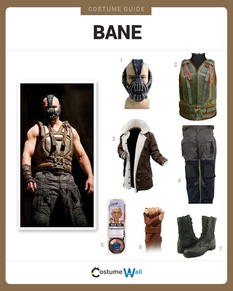 Dress like Bane from The Dark Knight Rises. Get cosplay inspiration and more Bane costume ideas. Bane Costume Men, Poison Ivy And Bane Costume, Bane Halloween Costume, Bane Costume, Bane Cosplay, Bane Mask, Costume Wall, Tf2 Funny, Best Costumes