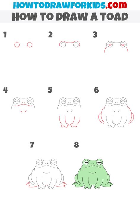 How To Draw Toad, How To Draw A Frog Step By Step, Toad Drawing Easy, How To Draw Frogs, Frog And Toad Drawing, How To Draw Characters Step By Step, Cute Toad Drawing, Cartoon Step By Step Drawing, Animal Drawings Sketches Step By Step