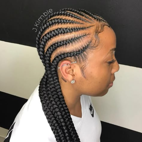 Straight Back Stitch Braids Two Cornrow Braids, Long Cornrows, Cornrow Ponytail, Cornrows Styles, Protective Hairstyles For Natural Hair, Side Hairstyles, Feed In Braid, Straight Back, Girls Braids