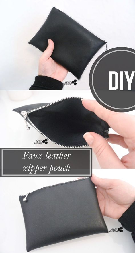 How to make a zipper bag for makeup using faux leather. Easy to make. The tiny honeycomb Diy Makeup Bag Pattern, Outside Makeup, Makeup Bag Pattern, Diy Makeup Bag, Artist Bag, Leather Zipper Pouch, Diy Leather Projects, Vanity Drawers, Leather Makeup Bag