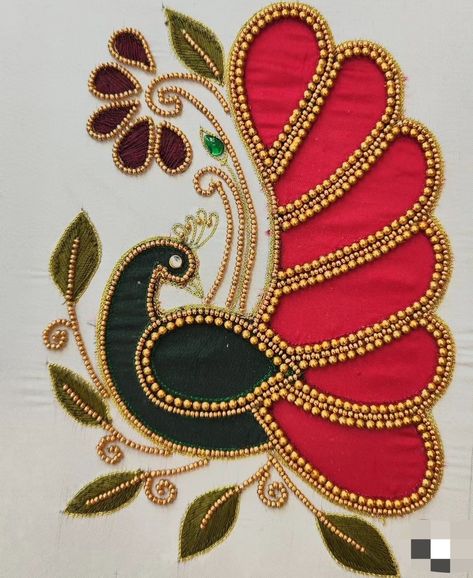 Aari Embroidery Motifs Design, Peacock Drawing For Embroidery, Aariwork Peacock Design, Peacock Drawing Aari Work, Simple Peacock Aari Work Designs, Patch Aari Work Blouse Designs, Motifs For Aari Work, Aariwork Design Pattern, Aari Work Peacock Designs Tracing