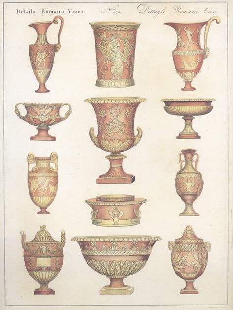 Antique Print Club | Roman Vases. Details Romains Vases. Dettagli Romani Vasi. Roman Vase, Roman Design, Big Vase, Vases Design, Roman House, Roman Artifacts, Structural Drawing, Big Vases, Paris Porcelain