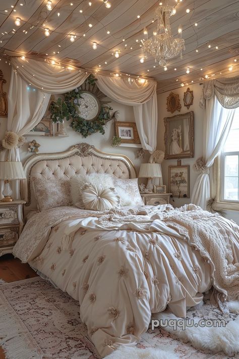 Shabby Chic Bedroom: Embracing Vintage Elegance - Puqqu Dreamy Bedrooms Romantic Shabby Chic, Lace Bedroom Decor, Chic Cottage Bedroom, French Shabby Chic Bedroom, Shabby Chic Bedroom Ideas, Vintage Shabby Chic Bedroom, Modern Vintage Bedrooms, Bedroom Modern Luxury, Bloxburg Interior