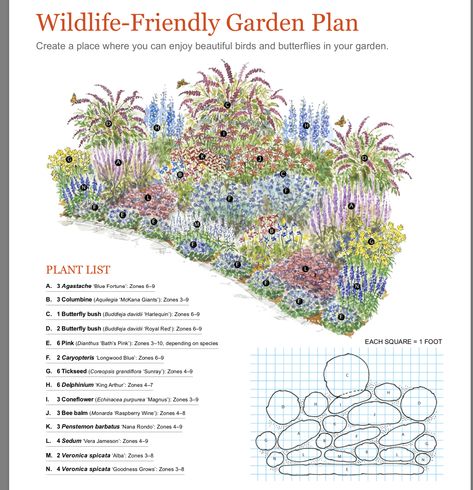 Ultimate Garden for Birds and Butterflies Perennial Garden Plans, Flower Garden Plans, Garden Plan, Cottage Garden Design, Room Garden, Pollinator Garden, Garden Yard Ideas, Bar Room, Front Yard Garden