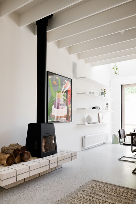 Small but Mighty in Melbourne’s Inner North - Oblica Melbourne | Modern Designer Fireplaces Small Fireplace, Wood Heater, Freestanding Fireplace, Small But Mighty, Wood Fireplace, Indoor Fireplace, Home Fireplace, Modern Fireplace, Fireplace Design