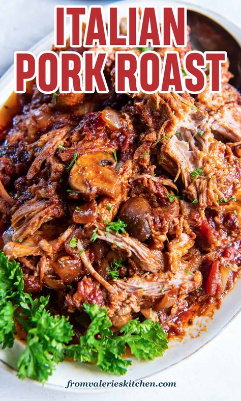 Pork Roast With Tomatoes, Italian Pork Roast Slow Cooker, Italian Pot Roast Oven, Italian Pork Recipes For Dinner, Pork Italian Recipes, Boneless Shoulder Roast Recipes, Pork Shoulder Blade Roast Crock Pot, Slow Cooker Pork Shoulder Recipes, Pork Roast Recipes Crock Pot