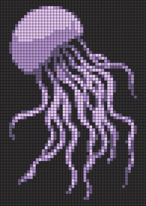 Pixel Tentacles, Surreal Pixel Art, Jellyfish Grid Pattern, Pixel Fish Art, Skeleton Grid Pattern, Small Tapestry Crochet Patterns Charts, Minecraft Crochet Tapestry, Alpha Pattern Blanket, Jellyfish Alpha Pattern