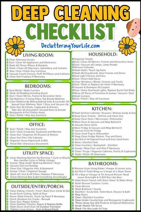 deep cleaning house checklist Clean A House In One Day, Maid Checklist Cleaning, Deep Clean House In One Day, Whole House Cleaning In One Day, Deep Clean Checklist, Deep Cleaning Lists, Deep Cleaning House Checklist, Housekeeping Business, Housekeeping Hacks