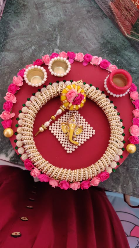 Can be used for every occasion Pooja Dish Decoration, Decorative Pooja Thali, Kankavati Thali Decoration, Pooja Thali Decoration Ideas At Home, Thali Decoration Ideas Handmade, Thali Decoration Ideas Indian Weddings, Diwali Thali Decoration, Tilak Stick, Bullet Journal Goals Layout