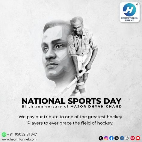 "It is not my country's duty to push me ahead. It is my duty to push my country ahead." ~ Major Dhyan Chand #healthtunnel #nationalsportsday #majordhyanchand #ordermedicine #onlinepharmacy #doctorconsultation #healthyliving #healthtunnelapp Dhyan Chand, National Sports Day, Sports Day, Day Wishes, Healthy Living, Sports, Health, Quick Saves