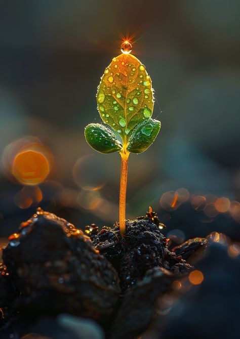 Ultra-High-Resolution Macro Photo of Cotyledons and Dewdrop Prism Quotes, Growth Aesthetic Photography, Growth Photography, Macro Ideas, Macro Nature Photography, Macro Photography Ideas, Macro Lens Photography, Elements Photography, Photography Coursework