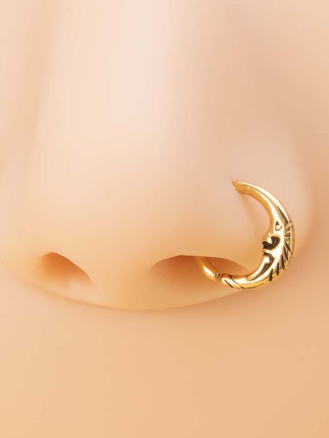 Moon Detail Multi-purpose Nose Ring Unique Nose Rings Gold, Boho Nose Rings, Nose Ring Unique, Fun Nose Piercings, Gold Nose Jewelry Aesthetic, Sun Nose Ring, Unique Nose Piercing Jewelry, Sun Nose Piercing, Piercing Jewelry Nose