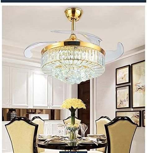 with Lights and Remote Invisible Retractable Chandelier Fan Light LED Lighting-Polished Chrome 36" Fan Chandelier, Crystal Ceiling Fan, Traditional Ceiling Fans, Ceiling Fan With Lights, Chandelier Fan, Modern Crystal Chandelier, Crystal Pendant Lighting, Ceiling Fan Light, Led Ceiling Fan