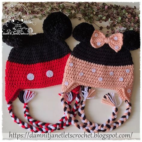 damn it Janet, let's crochet!: Inspired Mickey/Minnie Mouse Earflap Beanie (newborn - toddler size) Crochet Mickey Mouse Pattern Free, Crochet Minnie Mouse, Mickey Mouse Crochet Pattern Free, Minnie Mouse Crochet, Crochet Mickey Mouse Hat, Minnie Mouse Crochet Hat Pattern Free, Crochet Minnie Mouse Hat Free Pattern, Mickey Mouse Crochet Hat, Minnie Mouse Beanie Crochet Free Pattern