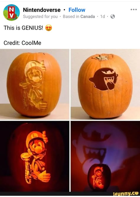 Creative Pumpkin Carving, Luigi's Mansion, Halloween Pumpkin Designs, Creative Pumpkins, Halloween Pumpkins Carvings, Mario Art, 웃긴 사진, Mario And Luigi, Pumpkin Design