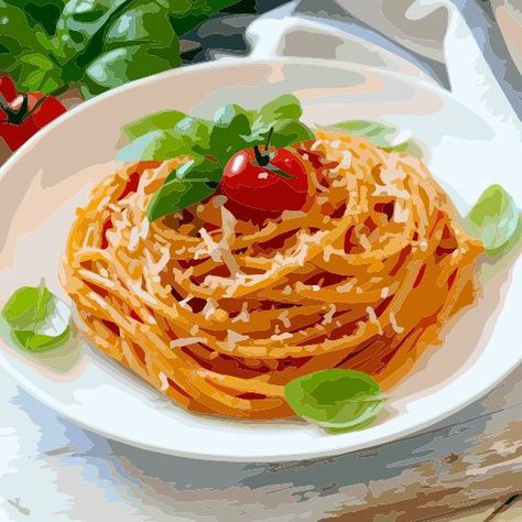 Coloring Pasta, Stay Aesthetic, Bowl Of Spaghetti, Pasta Al Pomodoro, Food Photography Dessert, Food Art Painting, Planet Art, Recipe For Dinner, Food Artwork