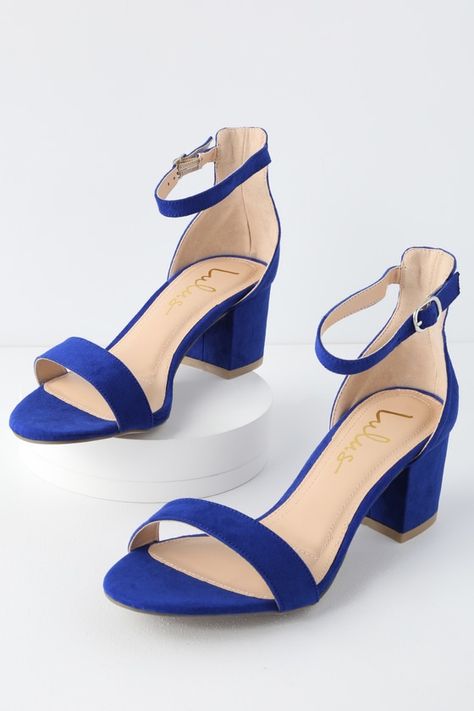 Blue Low Heels, Royal Blue Heels, Low Block Heel Sandal, Blue Cobalt, Prom Heels, Fancy Shoes, Blue Heels, Everyday Shoes, Prom Shoes