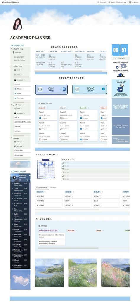 #Organisation #Student_Planner_Template #Blue_Template #Notion_Ideas Blue Template, Life Planner Organization, Runaway Train, Desain Buklet, Planner Setup, Digital Organization, Study Board, Notes Inspiration, School Planner