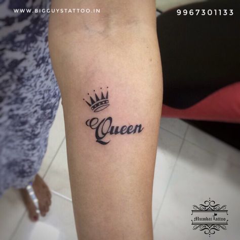 Queen & Crown Tattoo @mumbaitattoocolaba  @bigguystattoo . #tattoo #coupletattoo #queentattoo #hearttattoo #linetattoo #intialtattoo #nametattoo #lovetattoo #crown #couplesgoals #mumbaitattoo #mumbaitattoocolaba #bigguystattoo #colabacauseway #colabamumbai #crowntattoo Tattoo Ideas Female Queen, Queen Crowns Tattoos, Crown Hand Tattoos For Women, Queen Tatoos Ideas, Crown Queen Tattoo, Queen Wrist Tattoo, Small Crown Tattoos For Women, Queen Tattoo For Women, Queen Tattoo Ideas