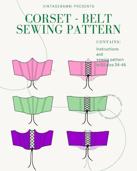 Vintage Corset Pattern Free, Couture, Molde, Front Tie Corset Pattern, How To Wear A Corset Under Clothes, Free Underbust Corset Sewing Pattern, Corset Pattern Underbust, Vintage Corset Belt, Corset Pattern With Boning