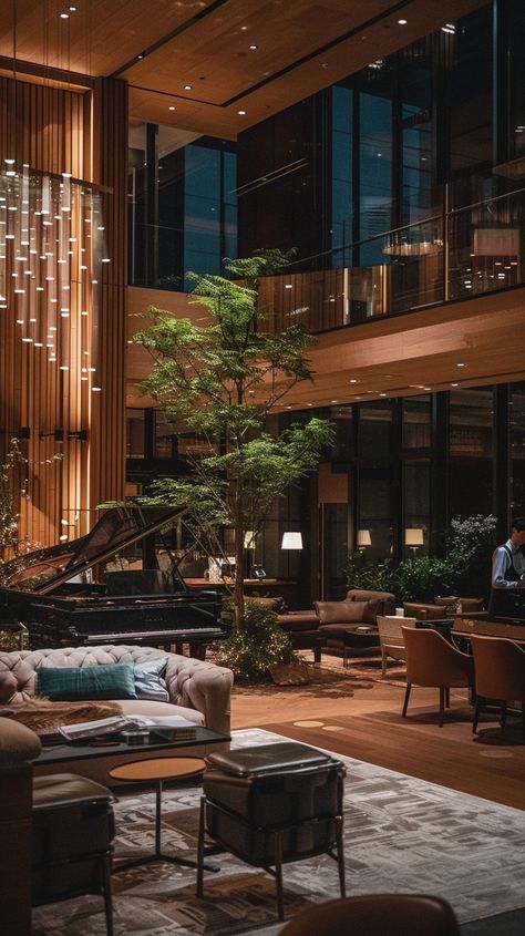 Luxurious Hotel Lobby: Elegant and serene hotel lobby featuring modern architecture, warm lighting, and a grand piano for guests. #hotel #lobby #luxury #modern #lighting #aiart #aiphoto #stockcake ⬇️ Download and 📝 Prompt 👉 https://ayr.app/l/NZyX Luxury Hotel Lobby Lounge, Hotel Lounge Design, Hotel Lobby Design Luxury, Hotels In Edinburgh Scotland, Lobby Luxury, Luxury Hotel Lobby, Hotel Lobby Reception, Hotel Decorations, Grand Lobby