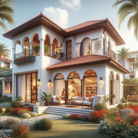 This is one of the modern inspired villa home design that you can create with your future home! Spanish Residential Architecture, Modern Mediterranean Homes Exterior Spanish Style Houses, Spanish Villa Home Exterior, Modern Spanish Style Homes Exterior, Modern Spanish House Exterior, Spanish Ranch Style Homes, Spanish Home Exteriors, Small Mediterranean Homes, Modern Spanish Villa