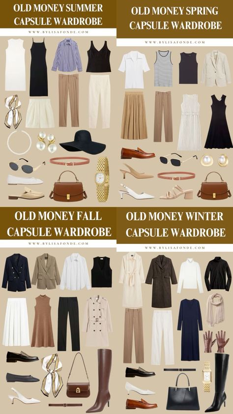 Classic Elegance Style, Old Money Attire, Old Money Basic Outfits, Old Money Aesthetic Capsule Wardrobe, Old Money Feminine Style, Old Money Capsule Wardrobe Fall, Old Money Fall Wardrobe, Dressing Old Money, Old Money Women Outfits