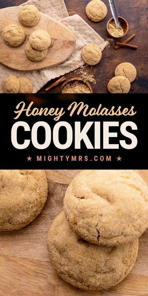 Soft Chewy Honey Molasses Cookies Unique Cookie Recipe, Holiday Baking List, Baking List, Perfect Cookies, Honey Cookies, Cookie Recipes Unique, Cookie Recipes Homemade, Molasses Cookies, Super Easy Recipes