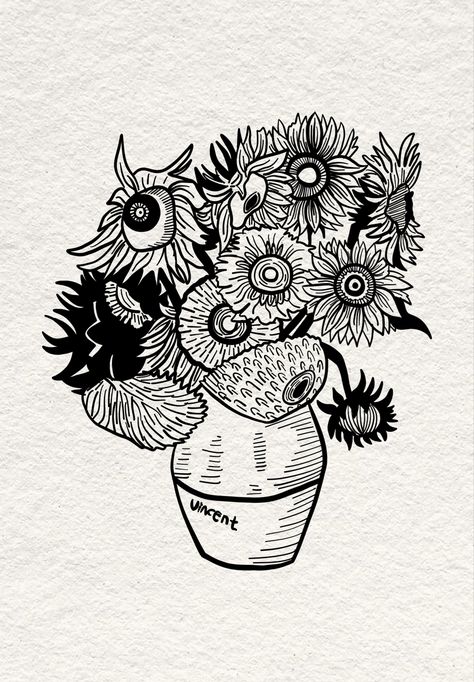 Van Gogh sunflowers tattoo Sunflowers Tattoo, Van Gogh Tattoo, Van Gogh Drawings, Tattoo Van, Sunflower Drawing, Van Gogh Sunflowers, Embroidery Wall Art, Arte Van Gogh, Painting Tattoo