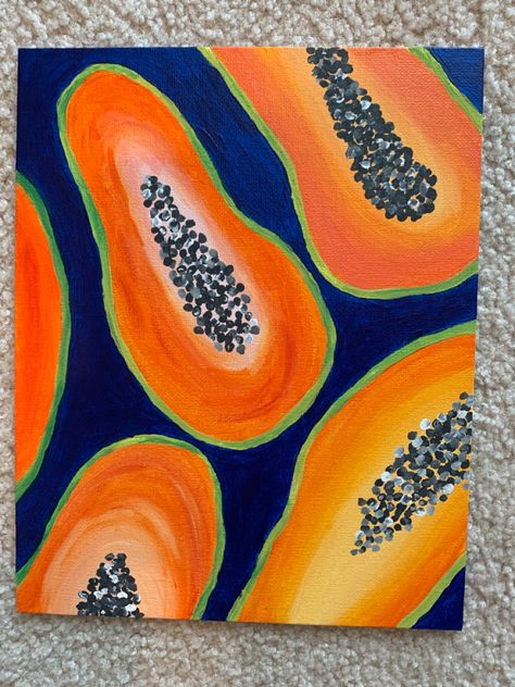 Fruit Acrilic Paintings, Minimalist Fruit Painting, Canvas Painting Ideas Fruit, How To Paint Fruit Acrylic, Summer Themed Paintings, Canvas Fruit Painting, Fruit Painting Easy, Abstract Fruit Painting, Fruit Painting Acrylic