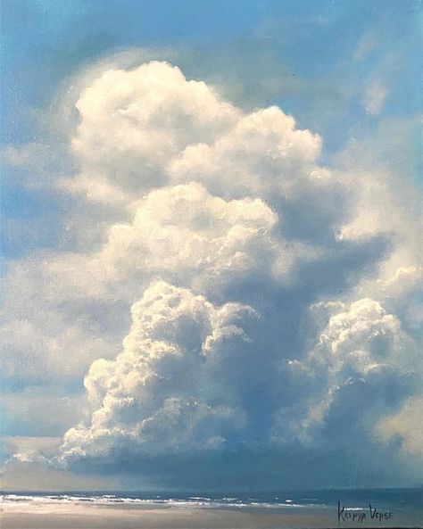 Cloud Painting Acrylic, Cloud Study, Beach Art Painting, Cumulus Clouds, Sky Art Painting, Watercolor Clouds, Canvas Art Projects, Scenic Photography, Watercolor Landscape Paintings