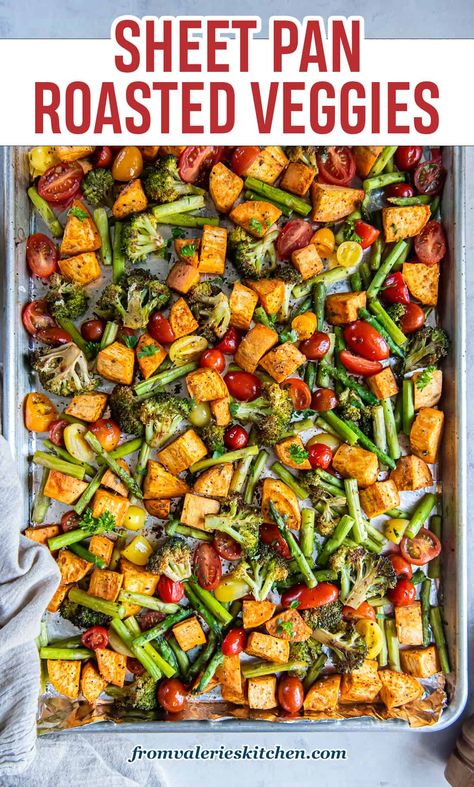 These Sheet Pan Roasted Vegetables are seasoned and cooked to perfection in the oven. These colorful roasted vegetables are a healthy and delicious side dish or an easy addition to your weekly meal prep routine. #veggies #mealprep #sidedish Weekly Meal Prep, Sheet Pan Roasted Vegetables, Pan Roasted Vegetables, Roasted Veggies In Oven, Oven Vegetables, Roasted Vegetables Oven, Sheet Pan Dinners Recipes, Baked Veggies, Roasted Vegetable Recipes