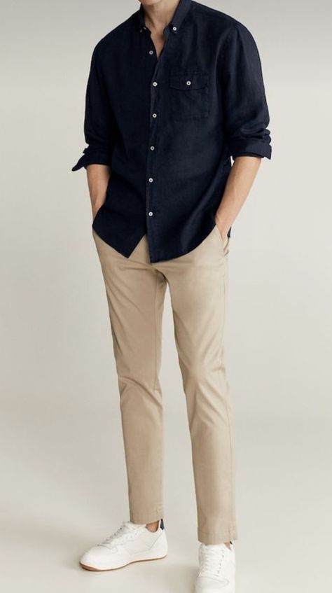 Men In Formal Aesthetic, Khaki Pants And White Shirt Outfit Men, Kakis Pants Outfit Men Formal, Formals For Boys, Men’s Smart Casual Style Work, Men's Smart Casual Outfit Aesthetic, Casual Office Men Outfit, Office Outfits Men Casual, Classic Men Style Casual