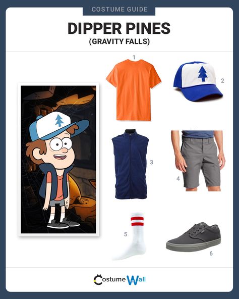 Dress up to explore Gravity Falls like 12-year-old Mason "Dipper" Pines from the TV show Gravity Falls on Disney XD. Dipper Cosplay, Gravity Falls Costumes, Gravity Falls Cosplay, Gravity Falls Dipper, Costume Guide, Easy Cosplay, Dipper Pines, Halloween Costume Outfits, Disney Cosplay