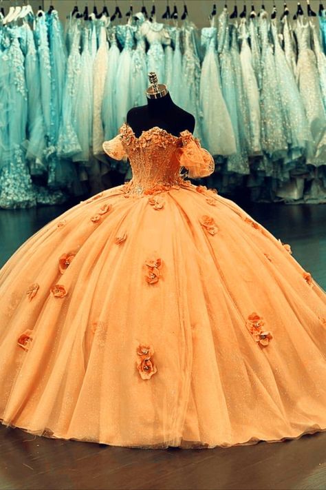 Orange Quinceanera Dress Burnt Orange Quinceanera Dress, Orange 15 Dresses Quinceanera, Orange Sweet 16 Dresses, Orange Theme Quinceanera, Peach Quince Dress, Orange Ball Gown Dress, Orange Quincenera Dresses, Light Orange Quinceanera Dresses, Quinceanera Dresses Orange