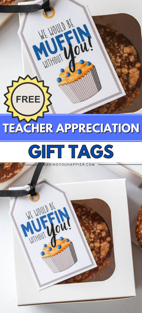 We Would Be Muffin Without You Teacher Appreciation Free Printable Gift Tags, a nice and simple gift idea to show your appreciation! Muffin Thank You Printable Free, Free Employee Appreciation Printables, Muffin Appreciation Printable, We'd Be Muffin Without You Free Printable, Teacher Appreciation Muffins, Teacher Appreciation Gift Tags Printable, Cheap Teacher Appreciation Ideas, Simple Teacher Appreciation Gifts, Muffin Teacher Appreciation