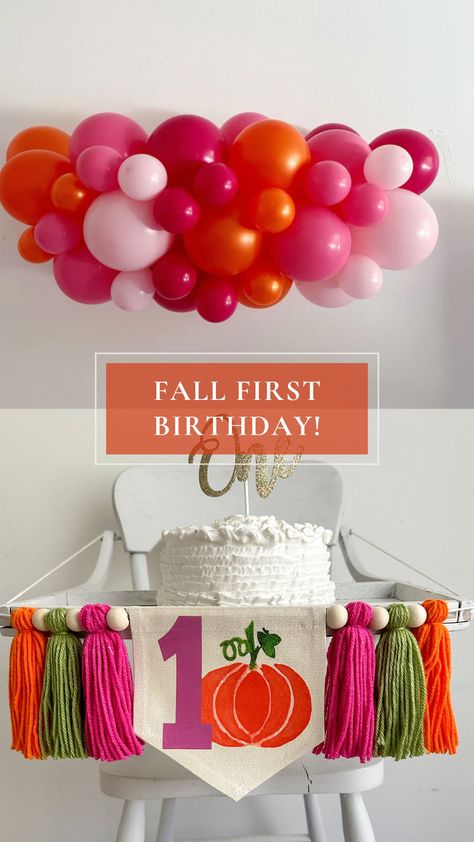 Warm up your fall first birthday celebration with this beautiful color combination! All the warmth of fall with all pink girly touches!    #FirstBirthday #FallPartyDecor #HappyFall #FirstBirthdayGirl Autumn First Birthday Girl, Fall Birthday Decorations, Pink Pumpkin Party, Watermelon Wedding, Fall First Birthday, First Birthday Pink, Woodland Party Decorations, Fall 1st Birthdays, Fall Party Decorations