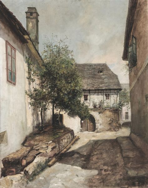 Vintage Easy Paintings, Vintage Artwork Paintings, Vintage Oil Paintings Landscapes, Old Art Wallpaper, Old Village Aesthetic, Old Country Aesthetic, Old Town Painting, Old Oil Paintings, Antique Art Paintings