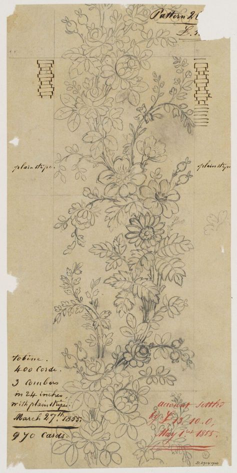 Textile Design | J. D. Cornuaud | V&A Explore The Collections Floral Drawing Design, Flower Drawing Design, Floral Border Design, Border Embroidery Designs, Floral Drawing, Hand Embroidery Designs, Floral Illustrations, Summer 2022, Textile Patterns