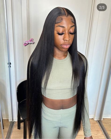 Middle Part Wig Black Women Straight, Cute Middle Part Hairstyles, Straight Middle Part Wig, Hairstyle Suggestions, Hair Line Up, Hairstyles Baddie, Hairstyles Weave, Sew In Wig, Track Hairstyles