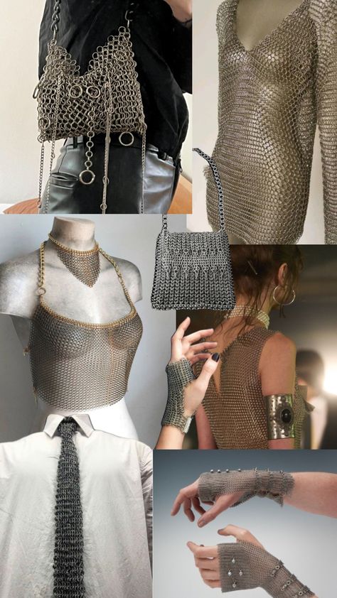 Current obsession: chain mail Chainmail Clothing, Chainmail Patterns, Fair Outfits, Nerd Fashion, Desi Clothes, Up Costumes, Weird Fashion, Medieval Fashion, Chain Mail