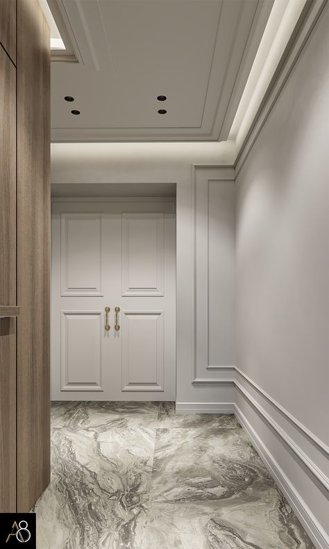 Neoclassic Ceiling Design, Modern Marble Floor, Classic Ceiling Design, Warm Home Aesthetic, Classic Hall, Modern Classic Interior, Corridor Design, Floor Designs, Unique Marble